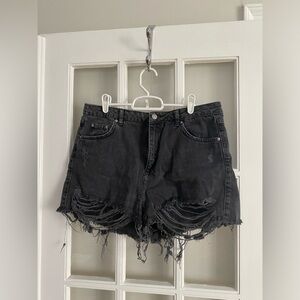 Black distressed denim shorts